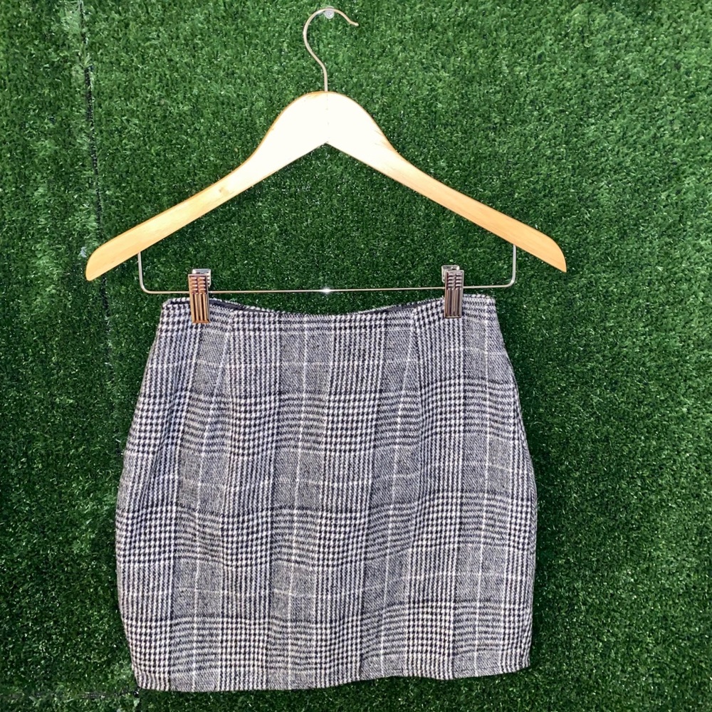 High Waisted Winter Skirt Patterned Plaid & Houndstooth